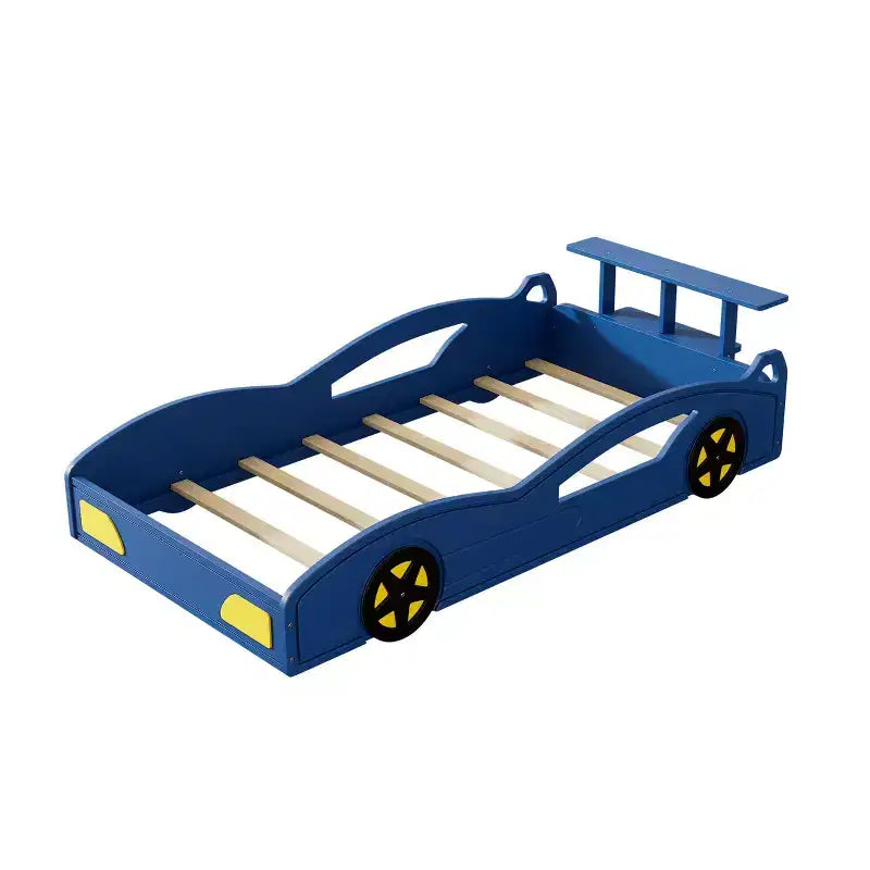 Cama de carreras de madera, cama de plataforma con forma de coche, tamaño individual, con ruedas para niños y niñas