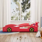 Cama de carreras de madera, cama de plataforma con forma de coche, tamaño individual, con ruedas para niños y niñas