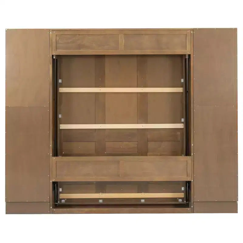 Cama Murphy tamaño queen con gabinetes, cama de gabinete de madera tamaño queen, cama de pared con estantes de almacenamiento, cama de baúl plegable para dormitorio, habitación de invitados, madera