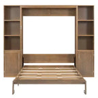 Cama Murphy tamaño queen con gabinetes, cama de gabinete de madera tamaño queen, cama de pared con estantes de almacenamiento, cama de baúl plegable para dormitorio, habitación de invitados, madera