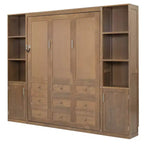 Cama Murphy tamaño queen con gabinetes, cama de gabinete de madera tamaño queen, cama de pared con estantes de almacenamiento, cama de baúl plegable para dormitorio, habitación de invitados, madera