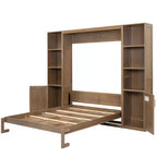Cama Murphy tamaño queen con gabinetes, cama de gabinete de madera tamaño queen, cama de pared con estantes de almacenamiento, cama de baúl plegable para dormitorio, habitación de invitados, madera