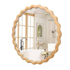 Espejo de pared ondulado redondo de 28 pulgadas, espejo decorativo con acabado de madera festoneada blanqueada para sala de estar, tocador de baño - Panipeachy