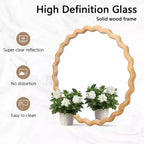 Espejo de pared ondulado redondo de 28 pulgadas, espejo decorativo con acabado de madera festoneada blanqueada para sala de estar, tocador de baño - Panipeachy
