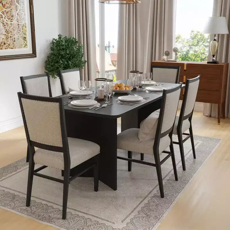 67 x 33.5 Solid Wood Farmhouse Dining Table with V-Shaped Legs and Square Wood Top for Modern Dining Rooms & Family Gatherings Black