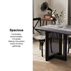 Mesa de Comedor de Casa de Campo de Madera Maciza de 170 x 85 cm con Patas en Forma de V y Tablero Cuadrado de Madera para Comedores Modernos y Reuniones Familiares, Color Negro