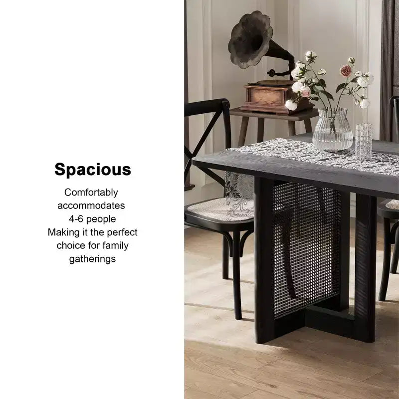 67 x 33.5 Solid Wood Farmhouse Dining Table with V-Shaped Legs and Square Wood Top for Modern Dining Rooms & Family Gatherings Black