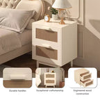 Mesita de Noche de Ratán con 2 Cajones, Mesita Auxiliar de Madera con Frentes de Imitación de Ratán, Mesa de Almacenamiento, Madera Clara