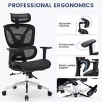 Silla de oficina de malla ergonómica premium con reposacabezas ajustable, soporte lumbar, reposabrazos 3D, diseño transpirable para el hogar y la oficina