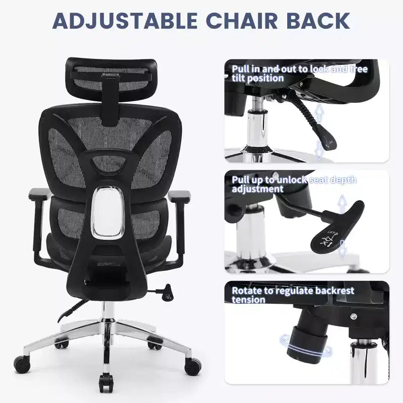Silla de oficina de malla ergonómica premium con reposacabezas ajustable, soporte lumbar, reposabrazos 3D, diseño transpirable para el hogar y la oficina