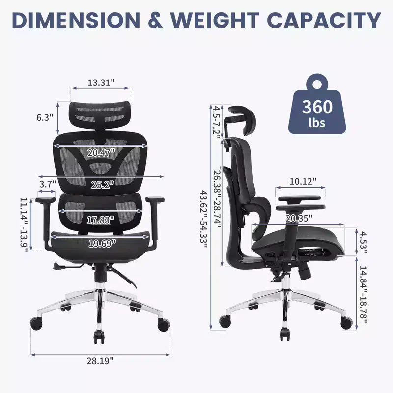 Silla de oficina de malla ergonómica premium con reposacabezas ajustable, soporte lumbar, reposabrazos 3D, diseño transpirable para el hogar y la oficina