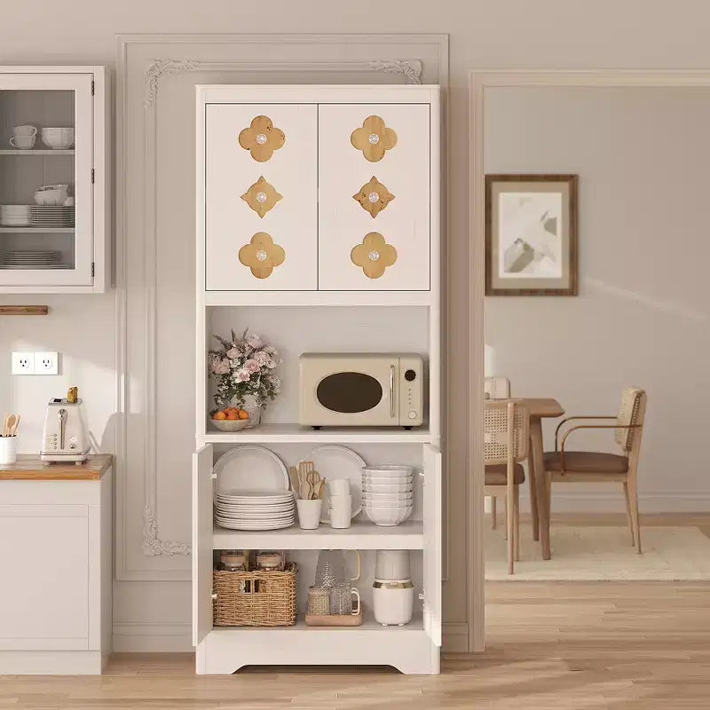 Mueble de despensa de 183 cm, vitrina de cocina con encimera para microondas, armario de madera para comedor, sala de estar