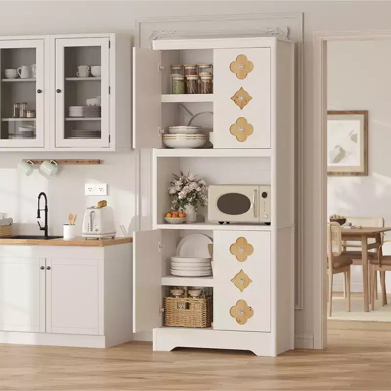 Mueble de despensa de 183 cm, vitrina de cocina con encimera para microondas, armario de madera para comedor, sala de estar