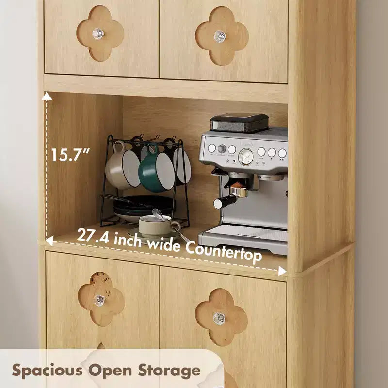 Mueble de despensa de 183 cm, vitrina de cocina con encimera para microondas, armario de madera para comedor, sala de estar