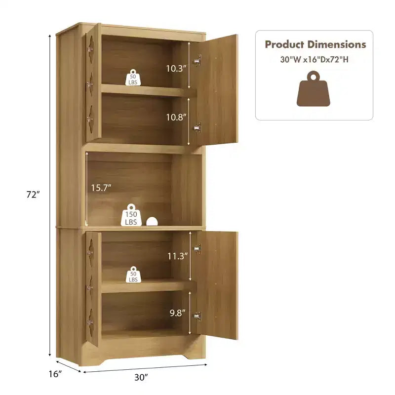 Mueble de despensa de 183 cm, vitrina de cocina con encimera para microondas, armario de madera para comedor, sala de estar