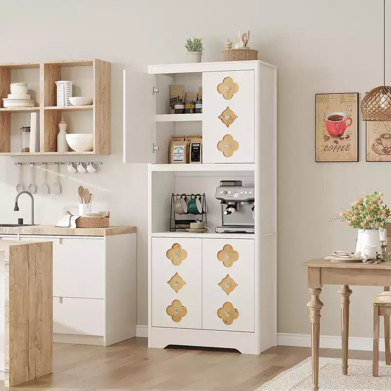 Mueble de despensa de 183 cm, vitrina de cocina con encimera para microondas, armario de madera para comedor, sala de estar