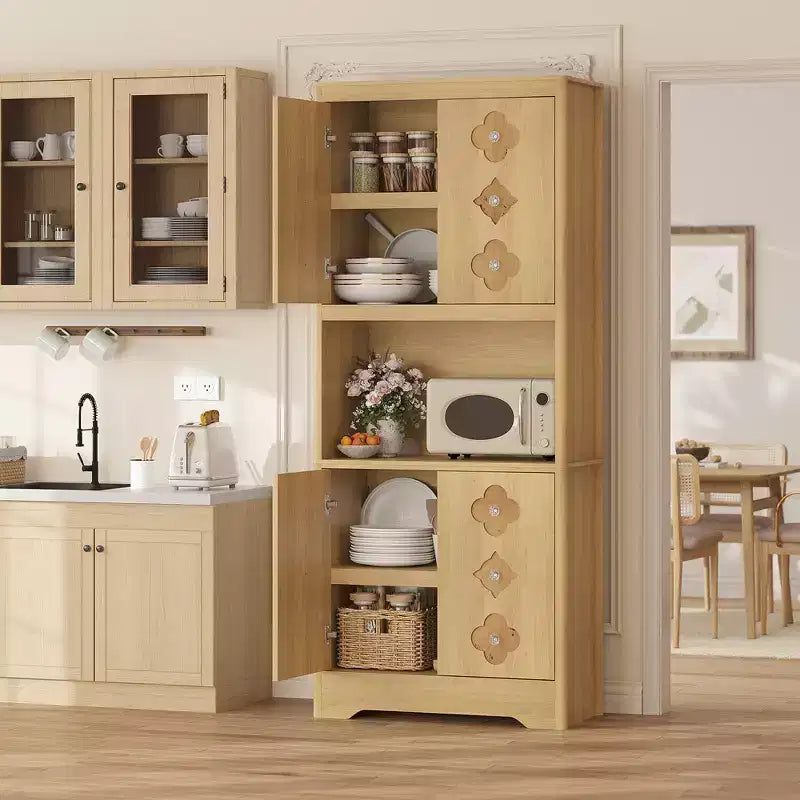 Mueble de despensa de 183 cm, vitrina de cocina con encimera para microondas, armario de madera para comedor, sala de estar