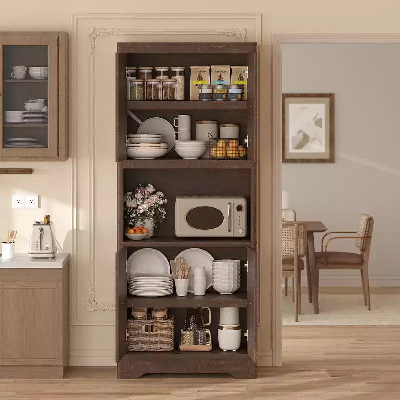 Mueble de despensa de 183 cm, vitrina de cocina con encimera para microondas, armario de madera para comedor, sala de estar