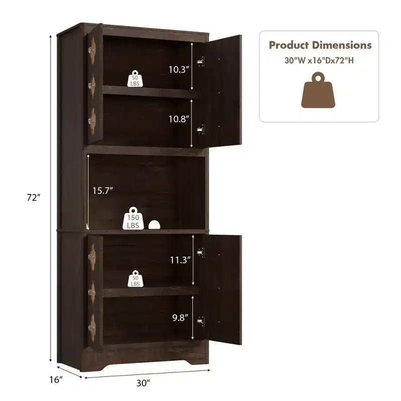 Mueble de despensa de 183 cm, vitrina de cocina con encimera para microondas, armario de madera para comedor, sala de estar