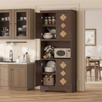 Mueble de despensa de 183 cm, vitrina de cocina con encimera para microondas, armario de madera para comedor, sala de estar