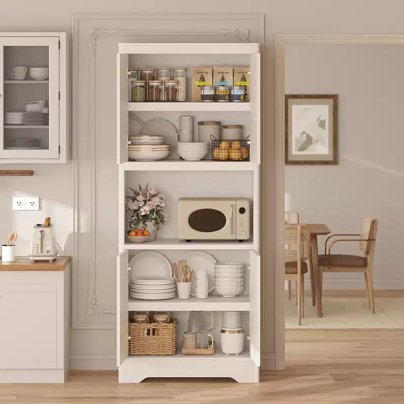 72 Tall Pantry Cabinet, Kitchen Hutch Storage Cabinet with Countertop for Microwave,Wooden Cupboard for Dining Room, Living Room