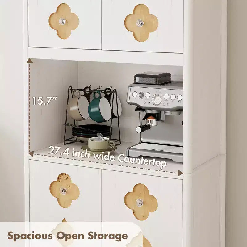 72 Tall Pantry Cabinet, Kitchen Hutch Storage Cabinet with Countertop for Microwave,Wooden Cupboard for Dining Room, Living Room