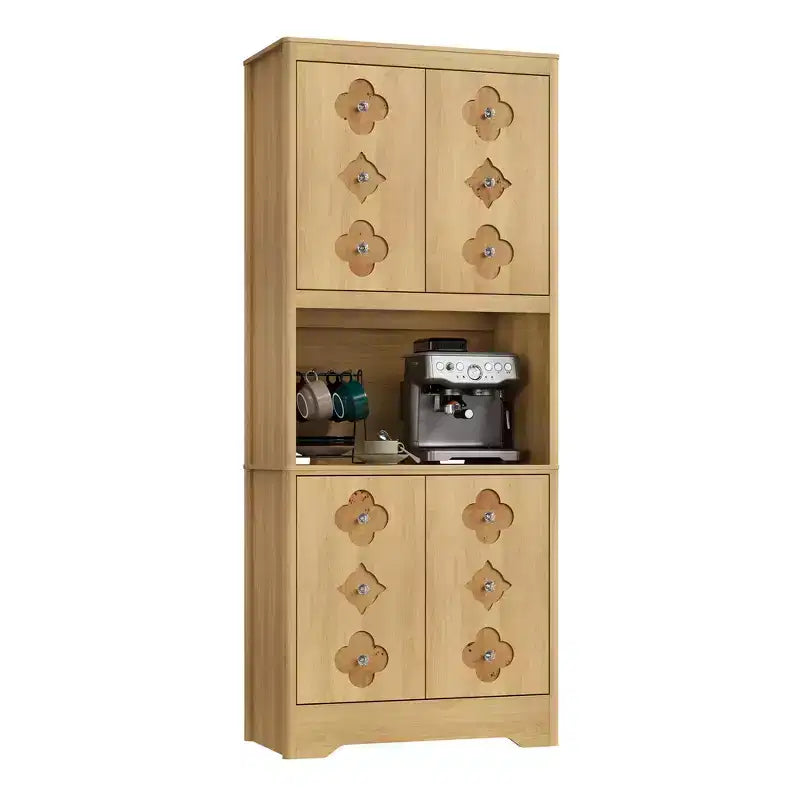 72 Tall Pantry Cabinet, Kitchen Hutch Storage Cabinet with Countertop for Microwave,Wooden Cupboard for Dining Room, Living Room
