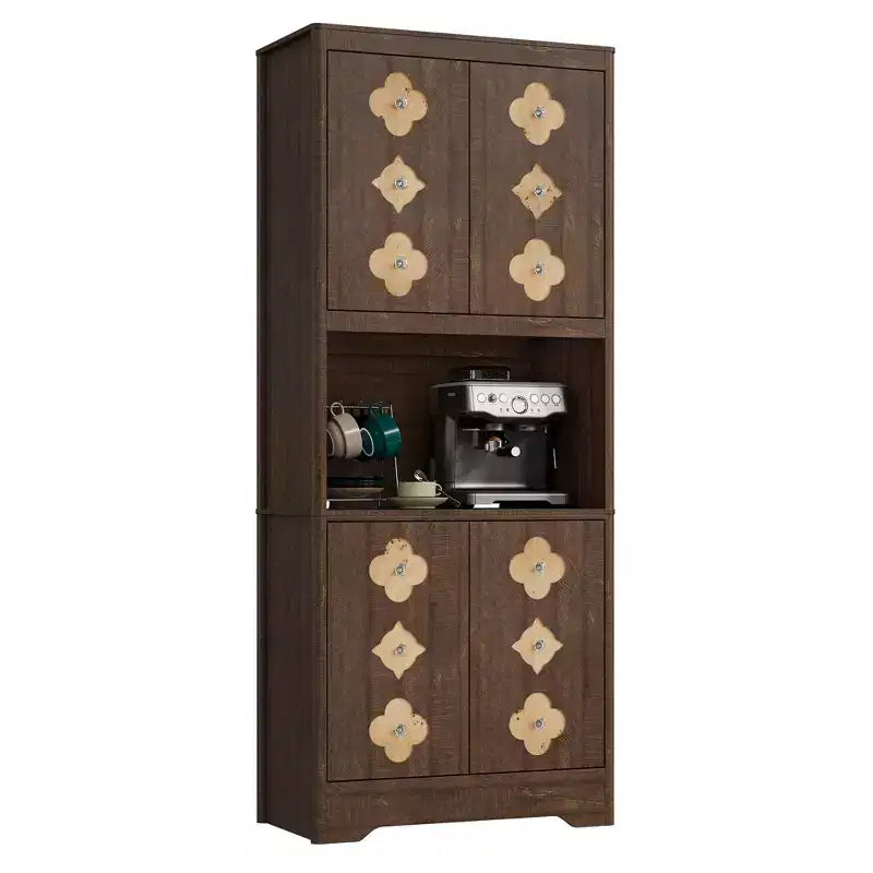 72 Tall Pantry Cabinet, Kitchen Hutch Storage Cabinet with Countertop for Microwave,Wooden Cupboard for Dining Room, Living Room