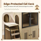 Mueble de Arena para Gatos con Doble Capa, Puertas y Escalera, Mueble 2 en 1 con Arenero Oculto y Estante de Almacenamiento, Gabinete Casa para Gatos