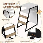 Mueble de Arena para Gatos con Doble Capa, Puertas y Escalera, Mueble 2 en 1 con Arenero Oculto y Estante de Almacenamiento, Gabinete Casa para Gatos