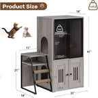 Mueble de Arena para Gatos con Doble Capa, Puertas y Escalera, Mueble 2 en 1 con Arenero Oculto y Estante de Almacenamiento, Gabinete Casa para Gatos