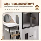 Mueble de Arena para Gatos con Doble Capa, Puertas y Escalera, Mueble 2 en 1 con Arenero Oculto y Estante de Almacenamiento, Gabinete Casa para Gatos
