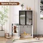 Mueble de Arena para Gatos con Doble Capa, Puertas y Escalera, Mueble 2 en 1 con Arenero Oculto y Estante de Almacenamiento, Gabinete Casa para Gatos