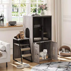 Cat Litter Box Enclosure Furniture with Double Layer, Doors & Ladder, 2-in-1 Hidden Litter Box Furniture with Storage Shelf , Cat House Cabinet