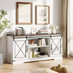 Mueble de TV rústico de 65 pulgadas con puertas corredizas estilo granero, estante ajustable y gabinete de almacenamiento para sala de estar o dormitorio, centro de entretenimiento