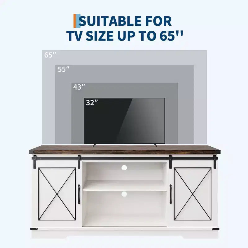 65 Farmhouse TV Stand Console Table with Sliding Barn Doors, Adjustable Shelf & Storage Cabinet for Living Room Bedroom, Entertainment Center