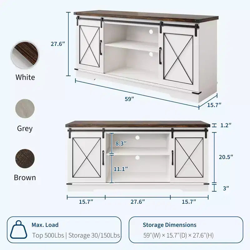 Mueble de TV rústico de 65 pulgadas con puertas corredizas estilo granero, estante ajustable y gabinete de almacenamiento para sala de estar o dormitorio, centro de entretenimiento