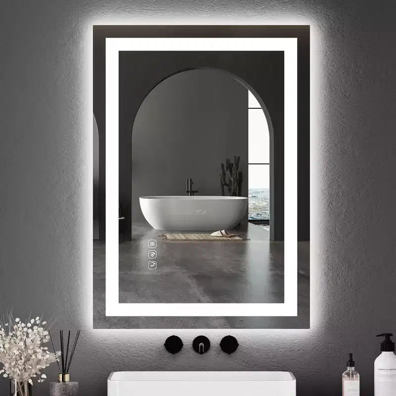 LED Bathroom Mirror with Lights - Large Frameless Vanity Mirror, Dimmable Front & Backlit, Anti-Fog, Memory, 3 Color Modes, Shatter-Proof