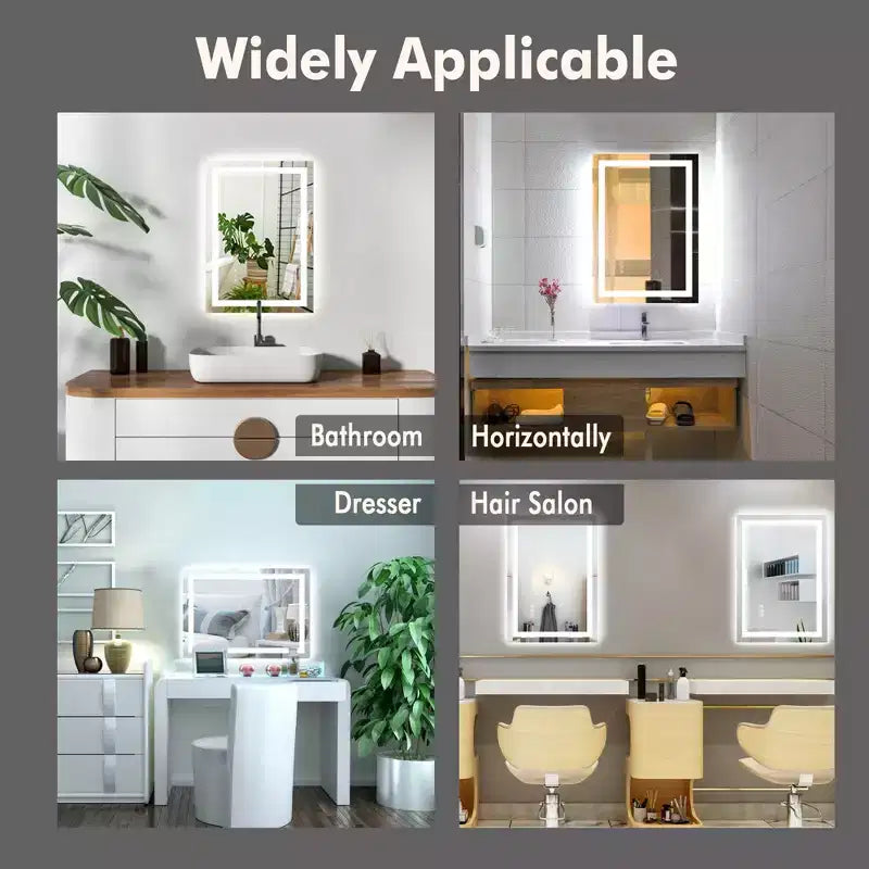 LED Bathroom Mirror with Lights - Large Frameless Vanity Mirror, Dimmable Front & Backlit, Anti-Fog, Memory, 3 Color Modes, Shatter-Proof
