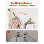 Burro de Ropa Rodante Resistente-Acero al Carbono, 2 Barras Colgantes, Cesta de Almacenamiento, 150 kg de Carga, Extensible
