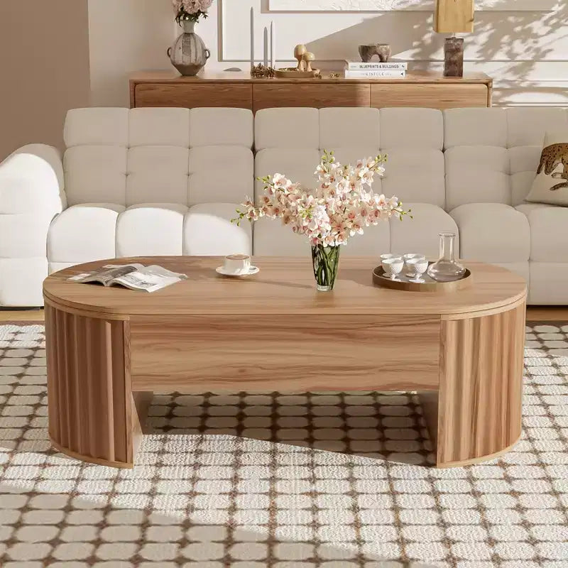 Mesa de centro elevable de 47.2'', mesa central ovalada de madera con almacenamiento oculto, mesa de cóctel moderna para sala de estar, dormitorio u oficina