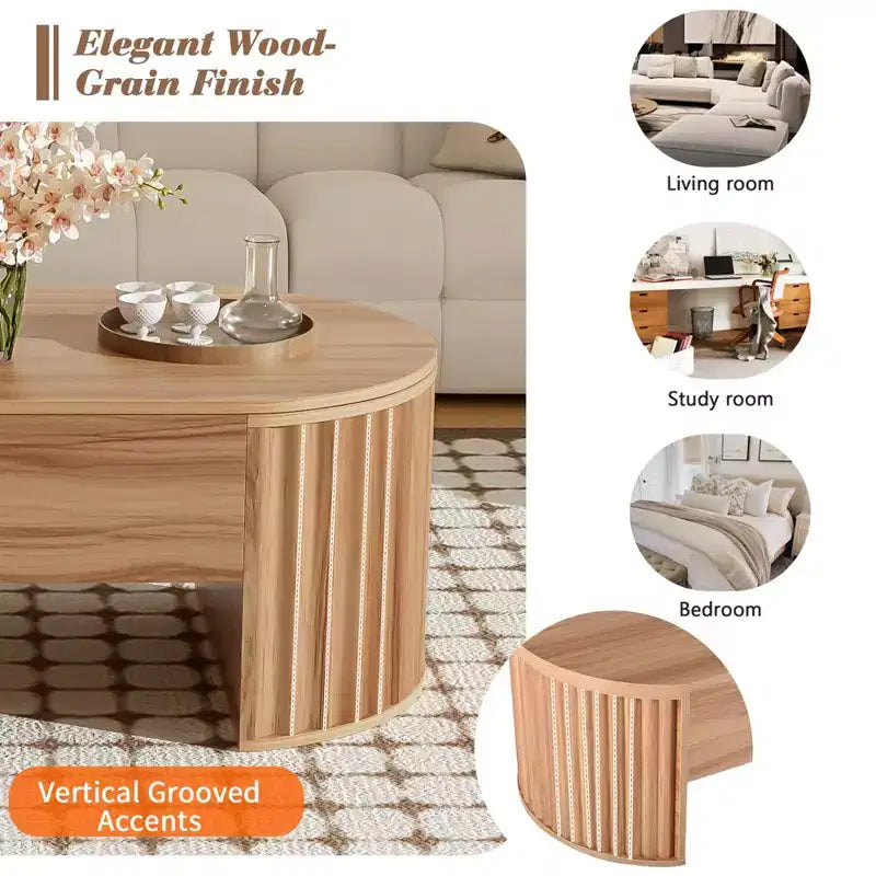Mesa de centro elevable de 47.2'', mesa central ovalada de madera con almacenamiento oculto, mesa de cóctel moderna para sala de estar, dormitorio u oficina