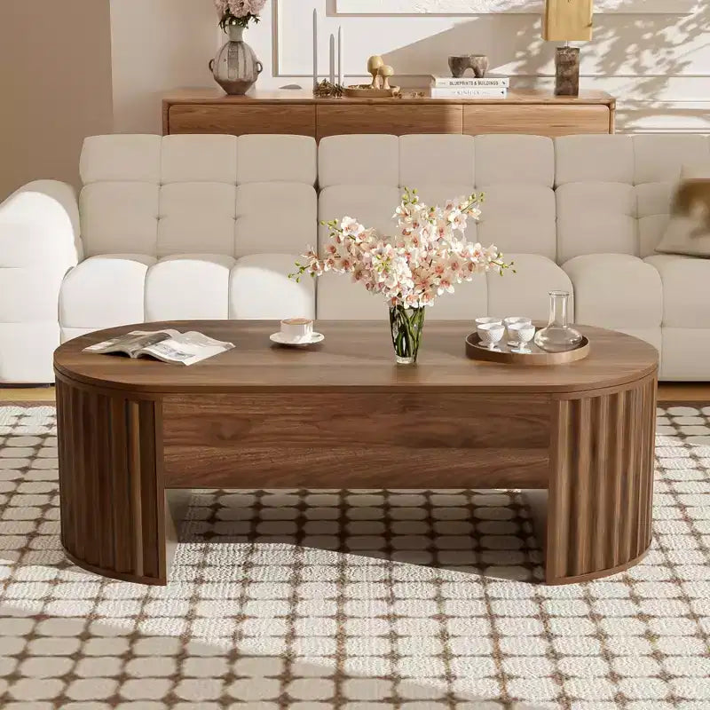 Mesa de centro elevable de 47.2'', mesa central ovalada de madera con almacenamiento oculto, mesa de cóctel moderna para sala de estar, dormitorio u oficina