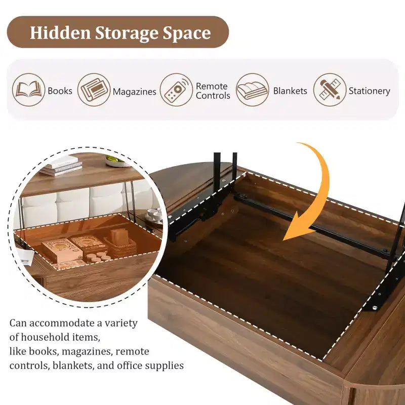 47.2'' Lift Top Coffee Table, Oval Wooden Center Table with Hidden Storage, Modern Cocktail Table for Living Room Bedroom Office