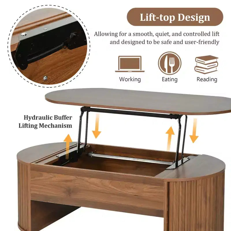 47.2'' Lift Top Coffee Table, Oval Wooden Center Table with Hidden Storage, Modern Cocktail Table for Living Room Bedroom Office