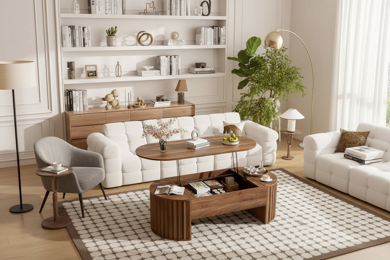 47.2'' Lift Top Coffee Table, Oval Wooden Center Table with Hidden Storage, Modern Cocktail Table for Living Room Bedroom Office