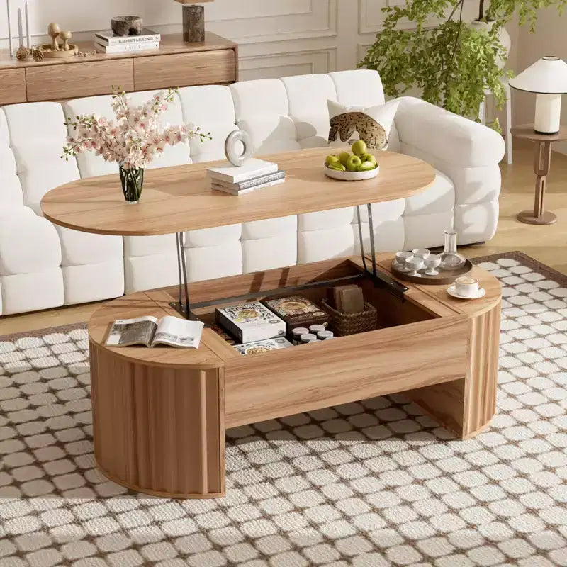 47.2'' Lift Top Coffee Table, Oval Wooden Center Table with Hidden Storage, Modern Cocktail Table for Living Room Bedroom Office