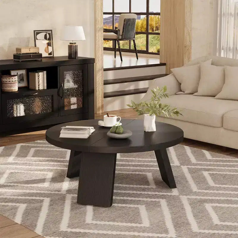 Mesa de centro moderna redonda de 33.5 pulgadas, diseño resistente de 3 patas, mesa de cóctel que ahorra espacio para sala de estar (1 paquete)