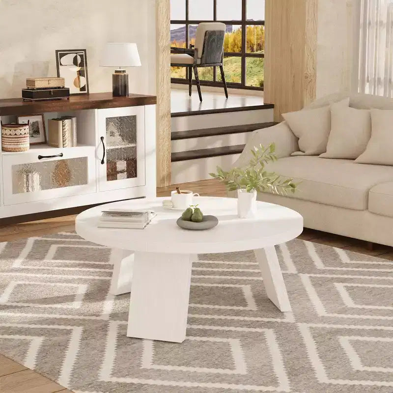 Mesa de centro moderna redonda de 33.5 pulgadas, diseño resistente de 3 patas, mesa de cóctel que ahorra espacio para sala de estar (1 paquete)