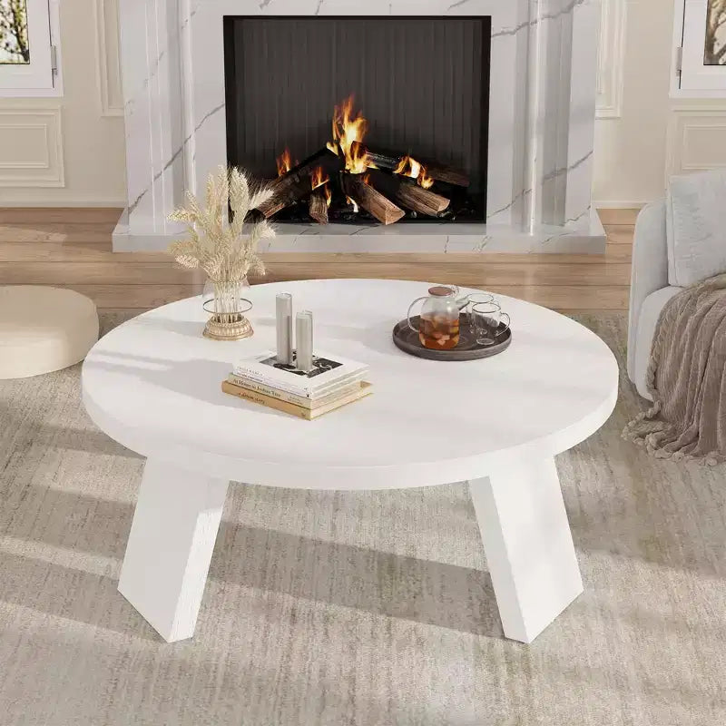 Mesa de centro moderna redonda de 33.5 pulgadas, diseño resistente de 3 patas, mesa de cóctel que ahorra espacio para sala de estar (1 paquete)